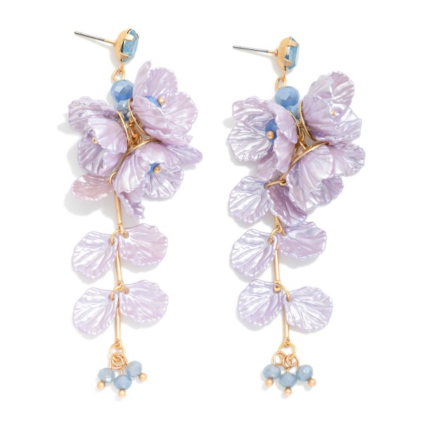Pearlescent Linked Flower & Petal Post Drop Earrings 

- Approximately 3.5" L