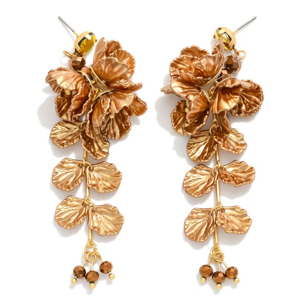 Pearlescent Linked Flower & Petal Post Drop Earrings 

- Approximately 3.5" L