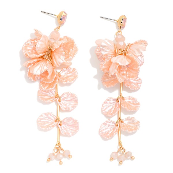 Pearlescent Linked Flower & Petal Post Drop Earrings 

- Approximately 3.5" L