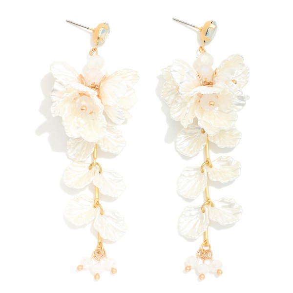 Pearlescent Linked Flower & Petal Post Drop Earrings 

- Approximately 3.5" L