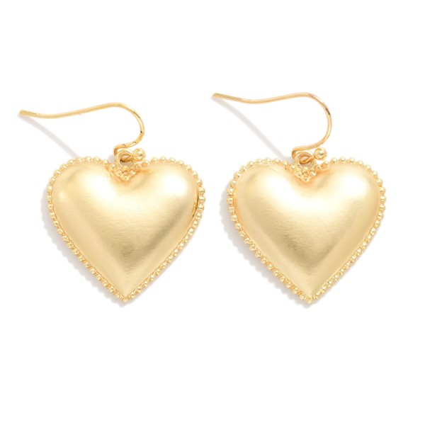 Puffy Metal Tone Heart Earrings Featuring Studded Edge Detail 

- Approximately 1" L