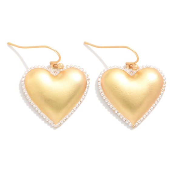 Puffy Metal Tone Heart Earrings Featuring Studded Edge Detail 

- Approximately 1" L