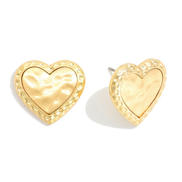 Large Hammered Metal Heart Stud Earrings 

- Approximately .75" L