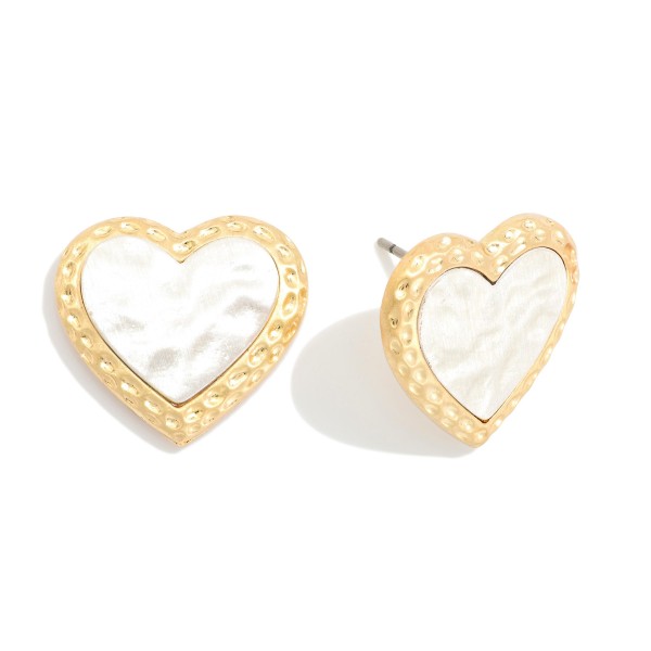 Large Hammered Metal Heart Stud Earrings 

- Approximately .75" L