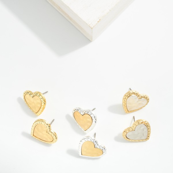 Large Hammered Metal Heart Stud Earrings 

- Approximately .75" L