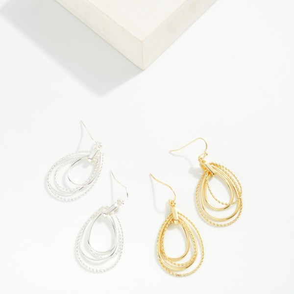 Layered Metal Tone Teardrop Drop Earrings 

- Approximately 2" L  