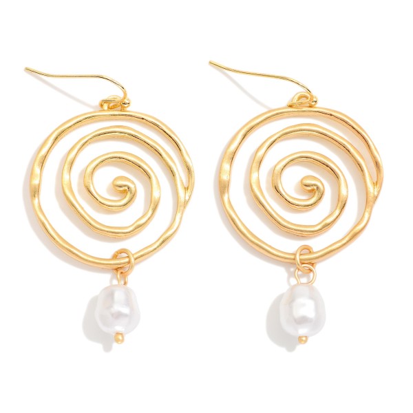 Metal Tone Swirl & Pearl Drop Earrings 

- Approximately 1.25" L