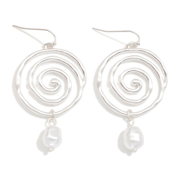 Metal Tone Swirl & Pearl Drop Earrings 

- Approximately 1.25" L