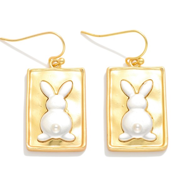 Hammered Metal Rectangle & Easter Bunny Post Drop Earring 

- Approximately 1" L