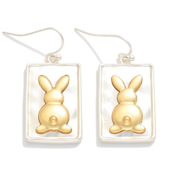 Hammered Metal Rectangle & Easter Bunny Post Drop Earring 

- Approximately 1" L