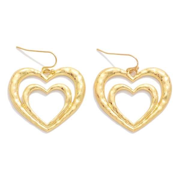 Layered Hammered Metal Hearts Drop Earrings 

- Approximately 1.25" L