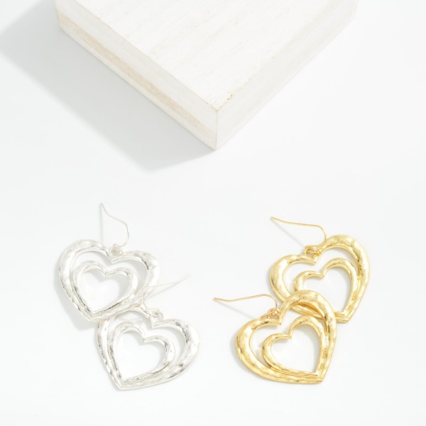 Layered Hammered Metal Hearts Drop Earrings 

- Approximately 1.25" L