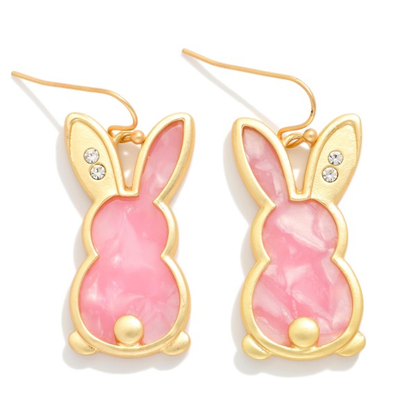 Marble Acetate Easter Bunny Drop Earring Featuring Rhinstone Detail 

- Approximately 1.75" L 