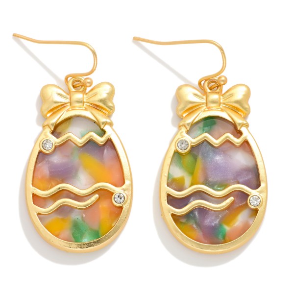 Marble Acetate Easter Egg Drop Earring Featuring Rhinstone Detail 

- Approximately 2" L 