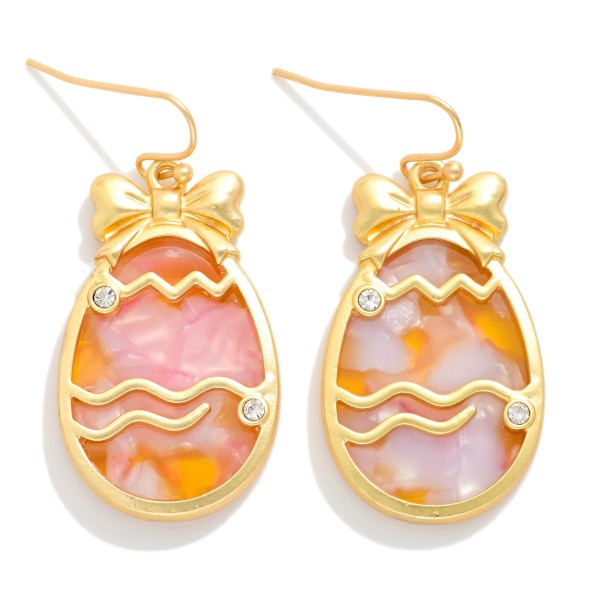 Marble Acetate Easter Egg Drop Earring Featuring Rhinstone Detail 

- Approximately 2" L 
