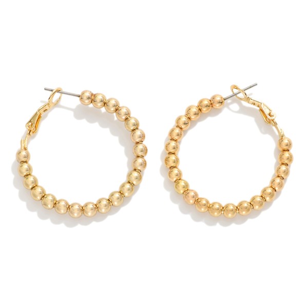 Metal Tone Beaded Hoop Earrings 

- Approximately 1" D