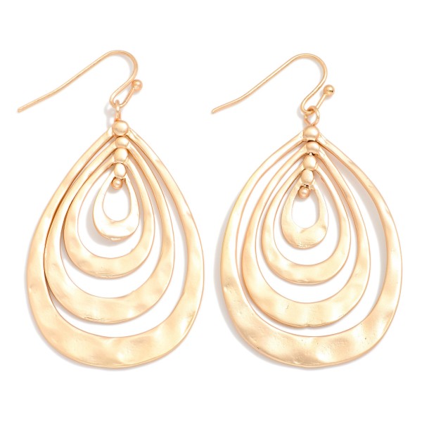 Hammered Metal Nesting Teardrop Drop Earrings 

- Approximately 2" L