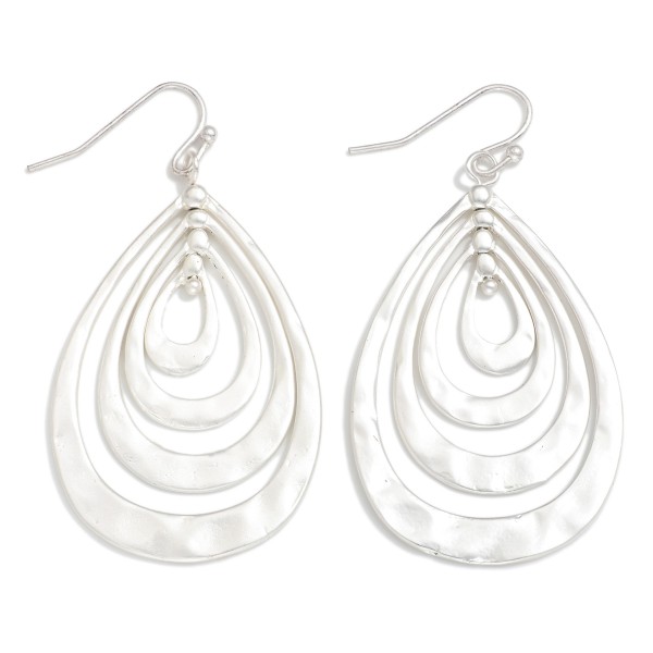 Hammered Metal Nesting Teardrop Drop Earrings 

- Approximately 2" L