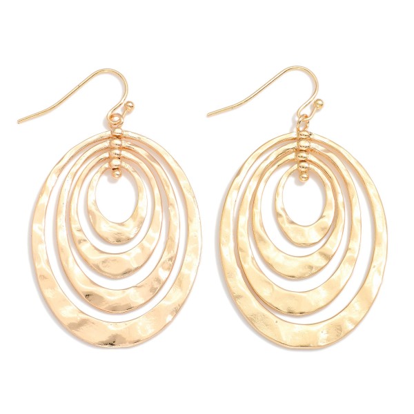 Nesting Hammered Metal Tapered Oval Drop Earrings 

- Approximately 2" L