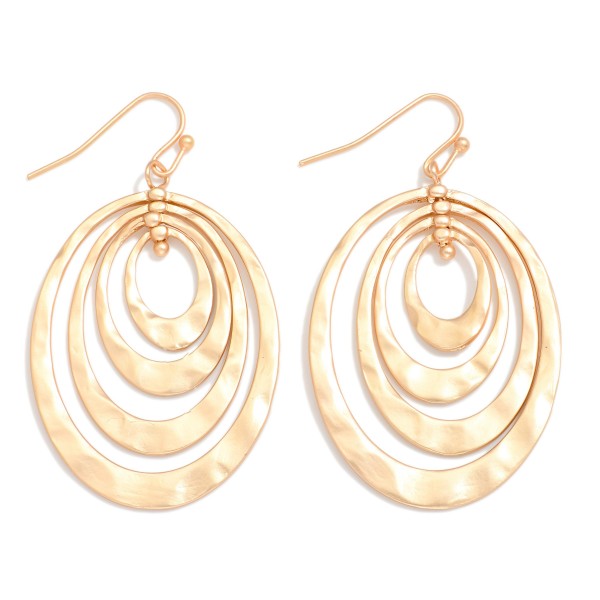 Nesting Hammered Metal Tapered Oval Drop Earrings 

- Approximately 2" L