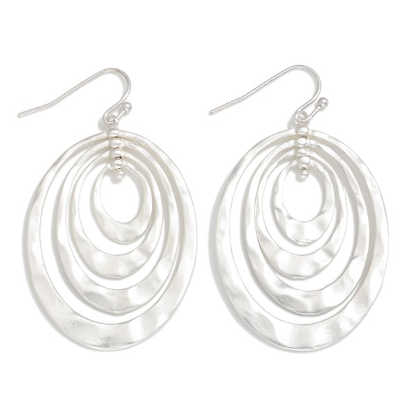 Nesting Hammered Metal Tapered Oval Drop Earrings 

- Approximately 2" L