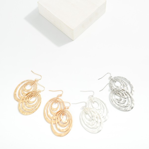 Nesting Hammered Metal Tapered Oval Drop Earrings 

- Approximately 2" L