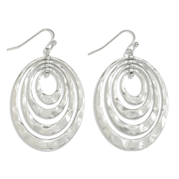 Nesting Hammered Metal Tapered Oval Drop Earrings 

- Approximately 2" L