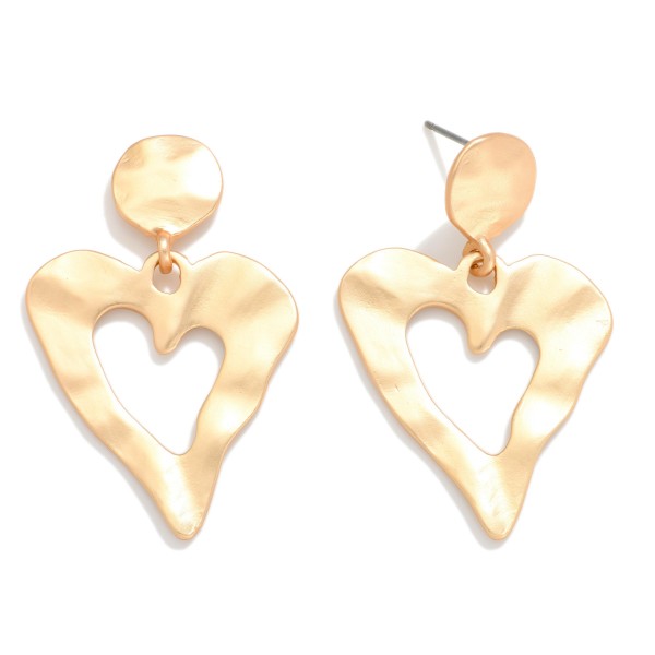 Hammered Metal Heart Post Drop Earrings 

- Approximately 1.5" L