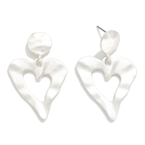 Hammered Metal Heart Post Drop Earrings 

- Approximately 1.5" L