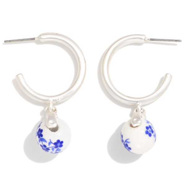 Matte Metal Hoops With Chinoiserie Bead Dangle 

- Approximately .75" D