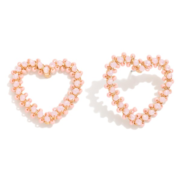 Beaded Hollow Heart Post Drop Earrings 

- Approximately 1" L