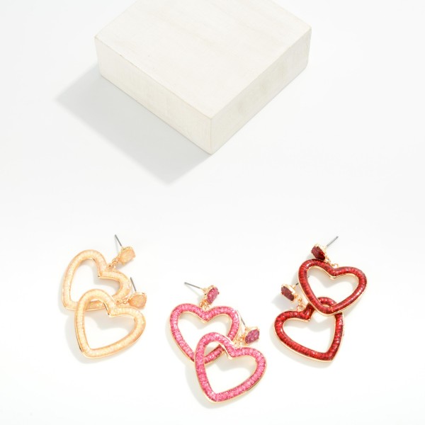 Glitter Acetate Heart Post Drop Earrings 

- Approximately 1.5" L