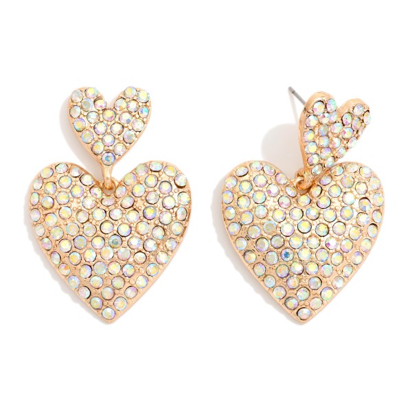 Linked Pave Rhinestone Heart Post Drop Earrings 

- Approximately 1.75" L