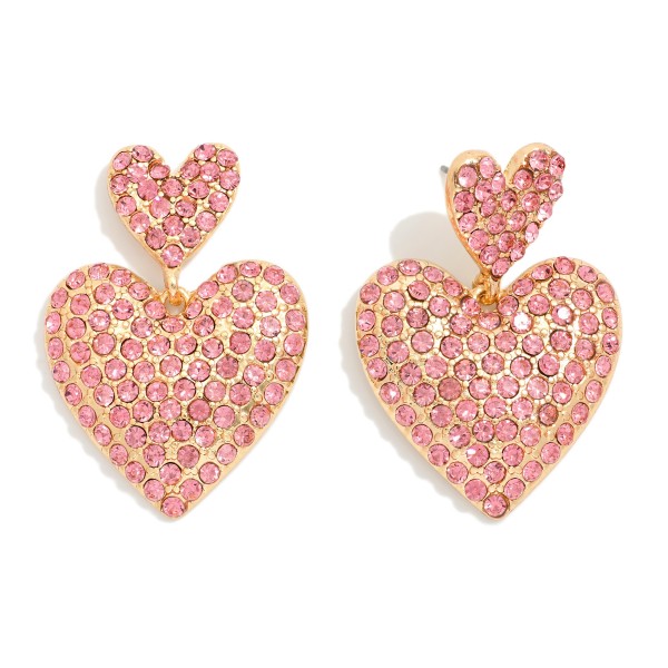Linked Pave Rhinestone Heart Post Drop Earrings 

- Approximately 1.75" L