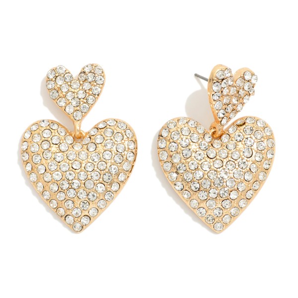 Linked Pave Rhinestone Heart Post Drop Earrings 

- Approximately 1.75" L