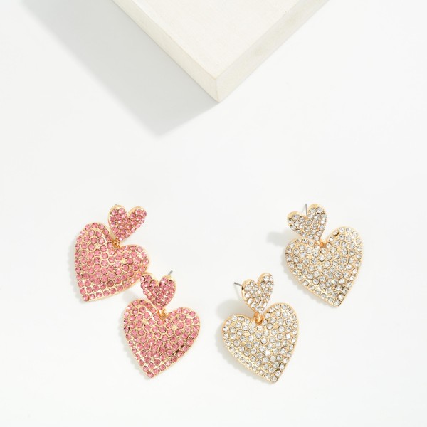 Linked Pave Rhinestone Heart Post Drop Earrings 

- Approximately 1.75" L