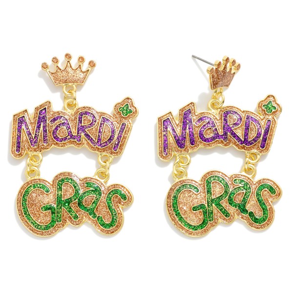 Enamel Glitter "Mardi Gras" & Crow Post Drop Earrings 

- Approximately 2" L