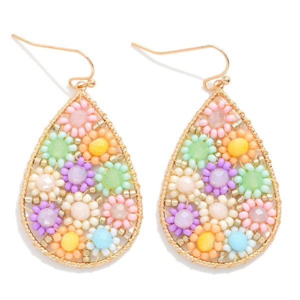 Beaded Flower Teardrop Earrings

- Approximately 2" L 