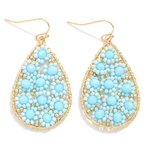Beaded Flower Teardrop Earrings

- Approximately 2" L 