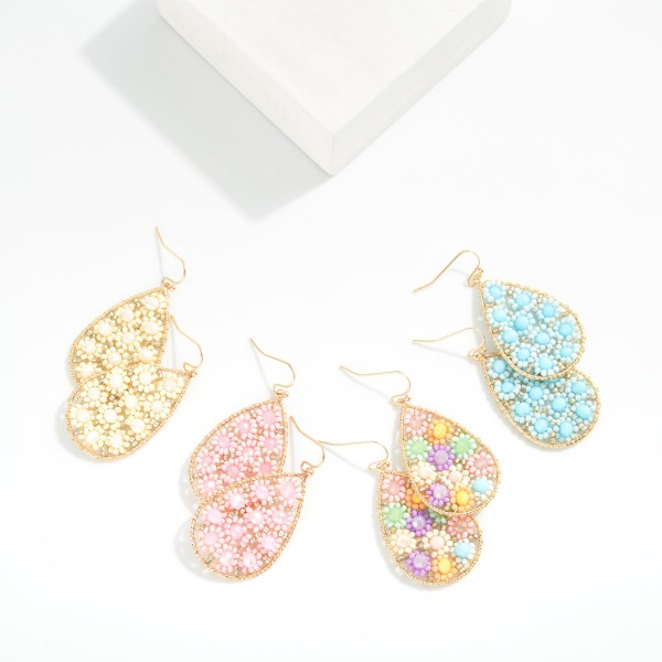 Beaded Flower Teardrop Earrings

- Approximately 2" L 