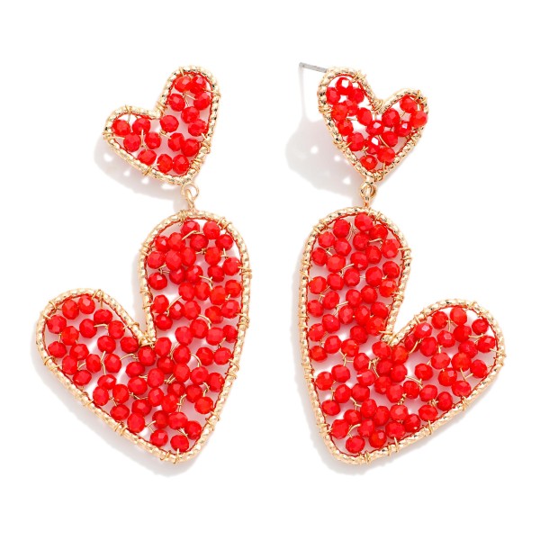 Linked Wire Beaded Heart Post Drop Earrings 

- Approximately 2.5" L 
