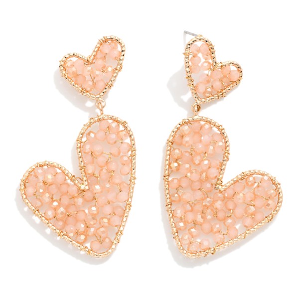 Linked Wire Beaded Heart Post Drop Earrings 

- Approximately 2.5" L 