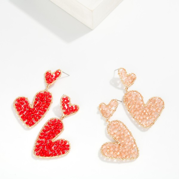 Linked Wire Beaded Heart Post Drop Earrings 

- Approximately 2.5" L 