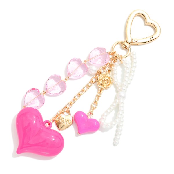 Valentine's Key Ring Featuring Hearts & Pearls 

- Approximately 6.5" L