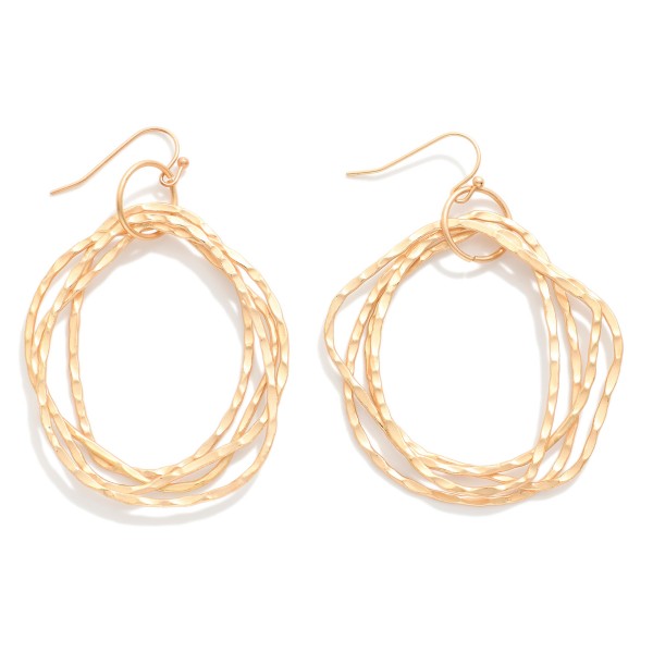 Layered Hammered Metal Geometric Shape Drop Earrings 

- Approximately 2" L