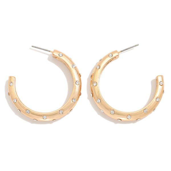 Rhinestone Studded Hoop Earrings 

- Approximately 1" D