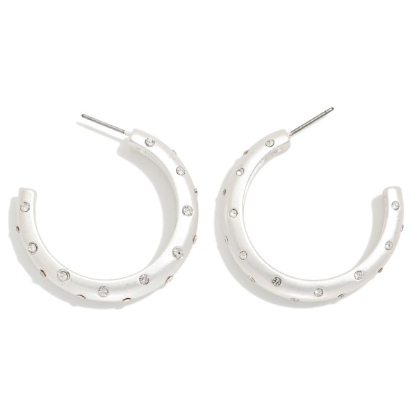 Rhinestone Studded Hoop Earrings 

- Approximately 1" D