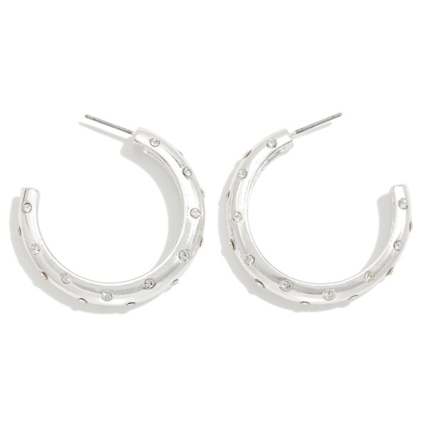 Rhinestone Studded Hoop Earrings 

- Approximately 1" D