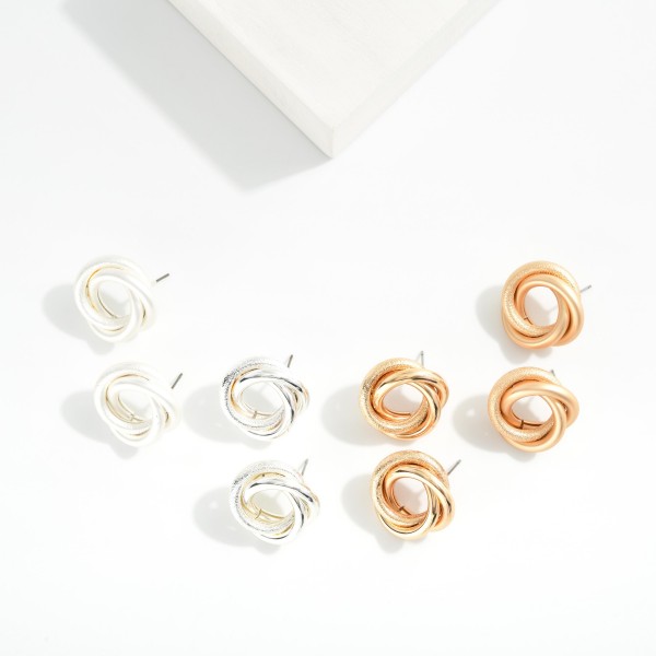 Chunky Knotted Metal Post Drop Earring 

- Approximately .75" D 