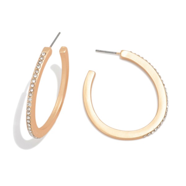 Rhinestone Studded Teardrop Hoop Earrings 

- Approximately 1" D